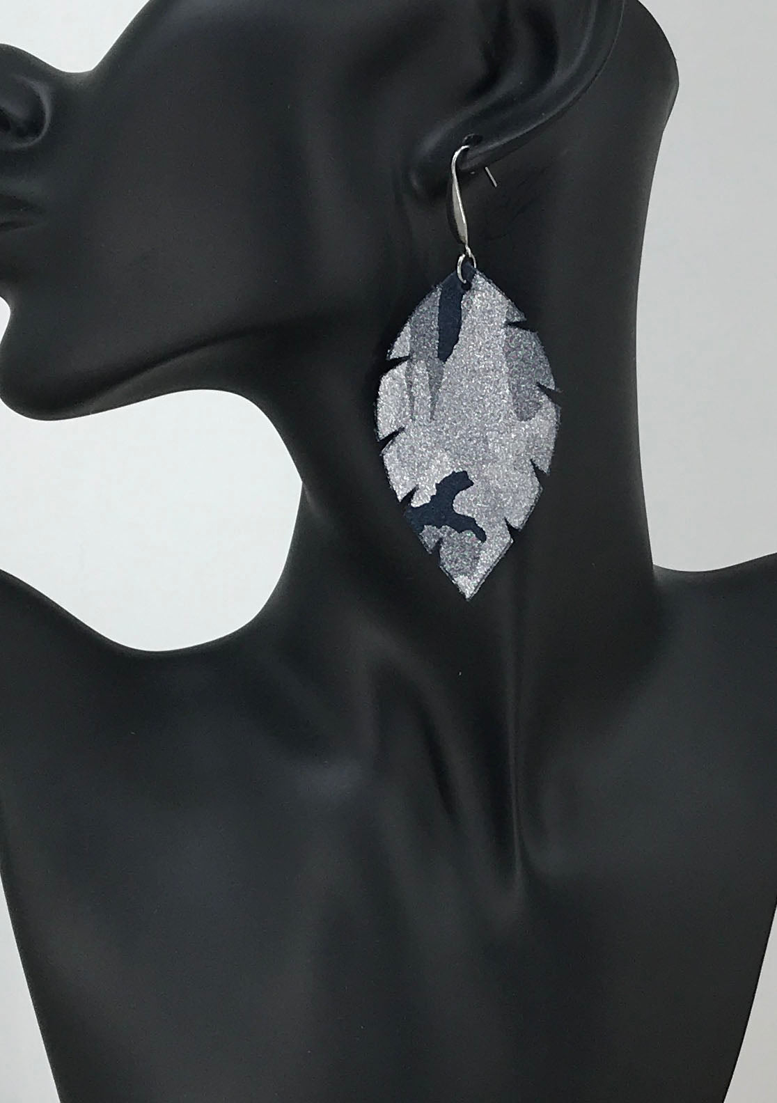 Navy Metallic Camo Leather Earrings - E19-1215