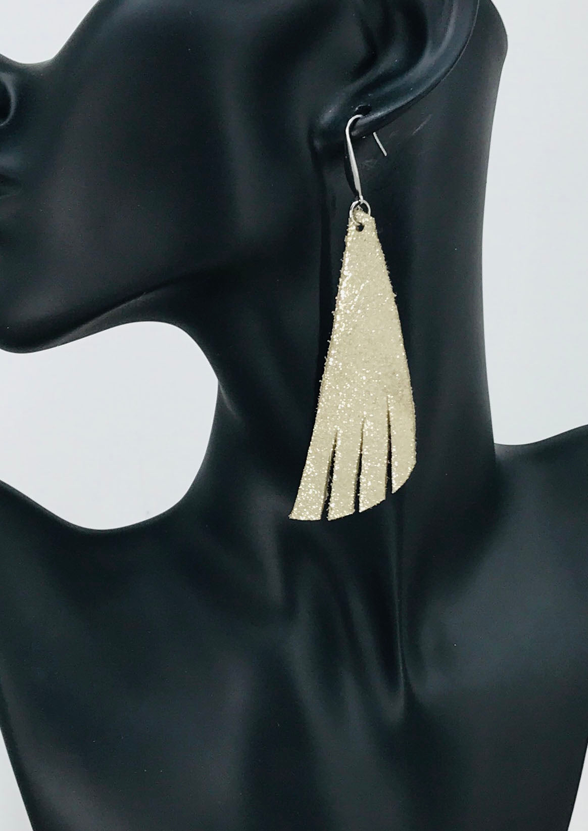 Platinum Crackle Goat Fringe-Cut Leather Earrings