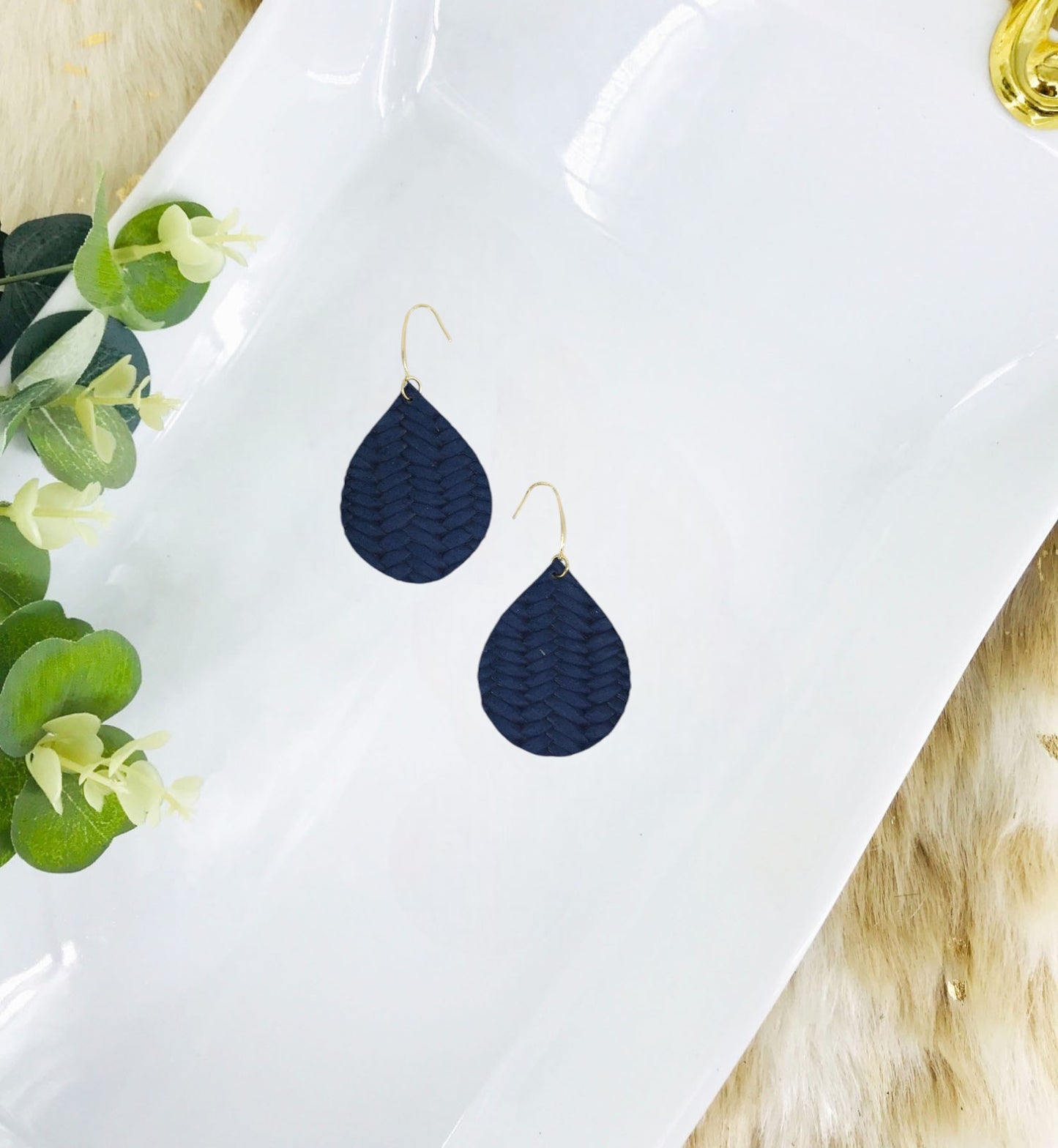 Blue Italian Fishtail Leather Earrings - E19-1225