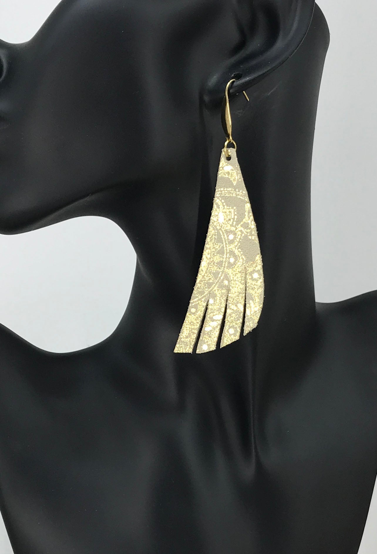 Gold on Beige Metallic Leather Earrings - E19-1227