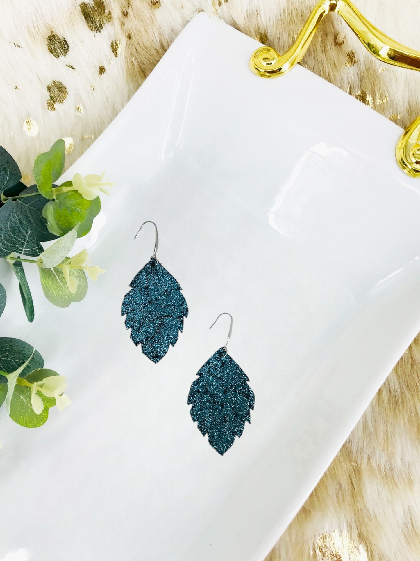 Turquoise Blue on Black Leather Earrings - E19-1228
