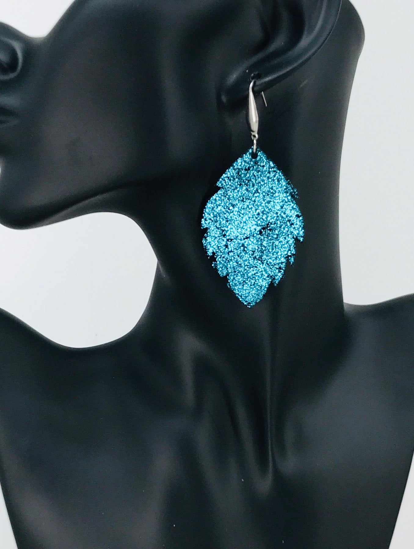 Turquoise Blue on Black Leather Earrings - E19-1228