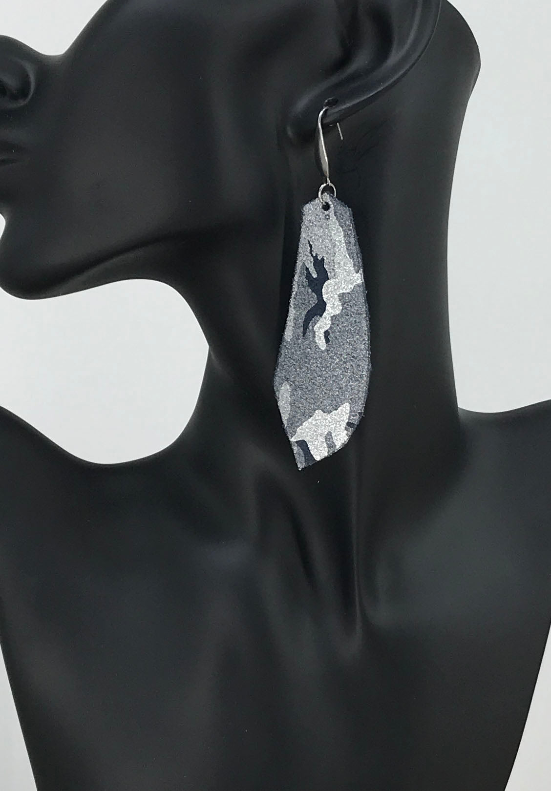 Navy Metallic Camo Leather Earrings - E19-1233