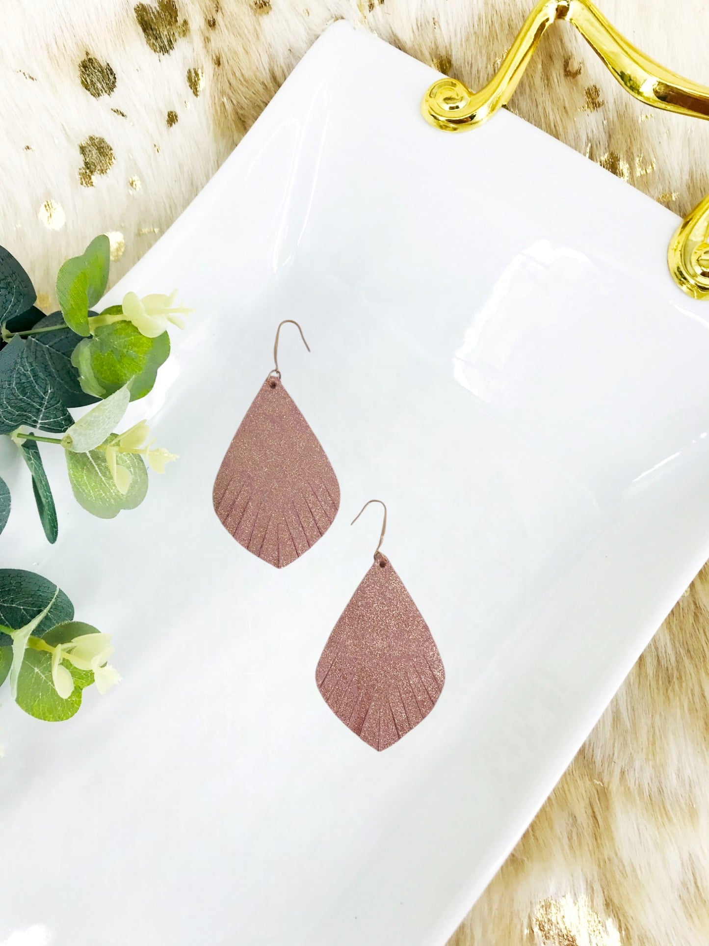 Rose Gold Leather Earrings - E19-1235
