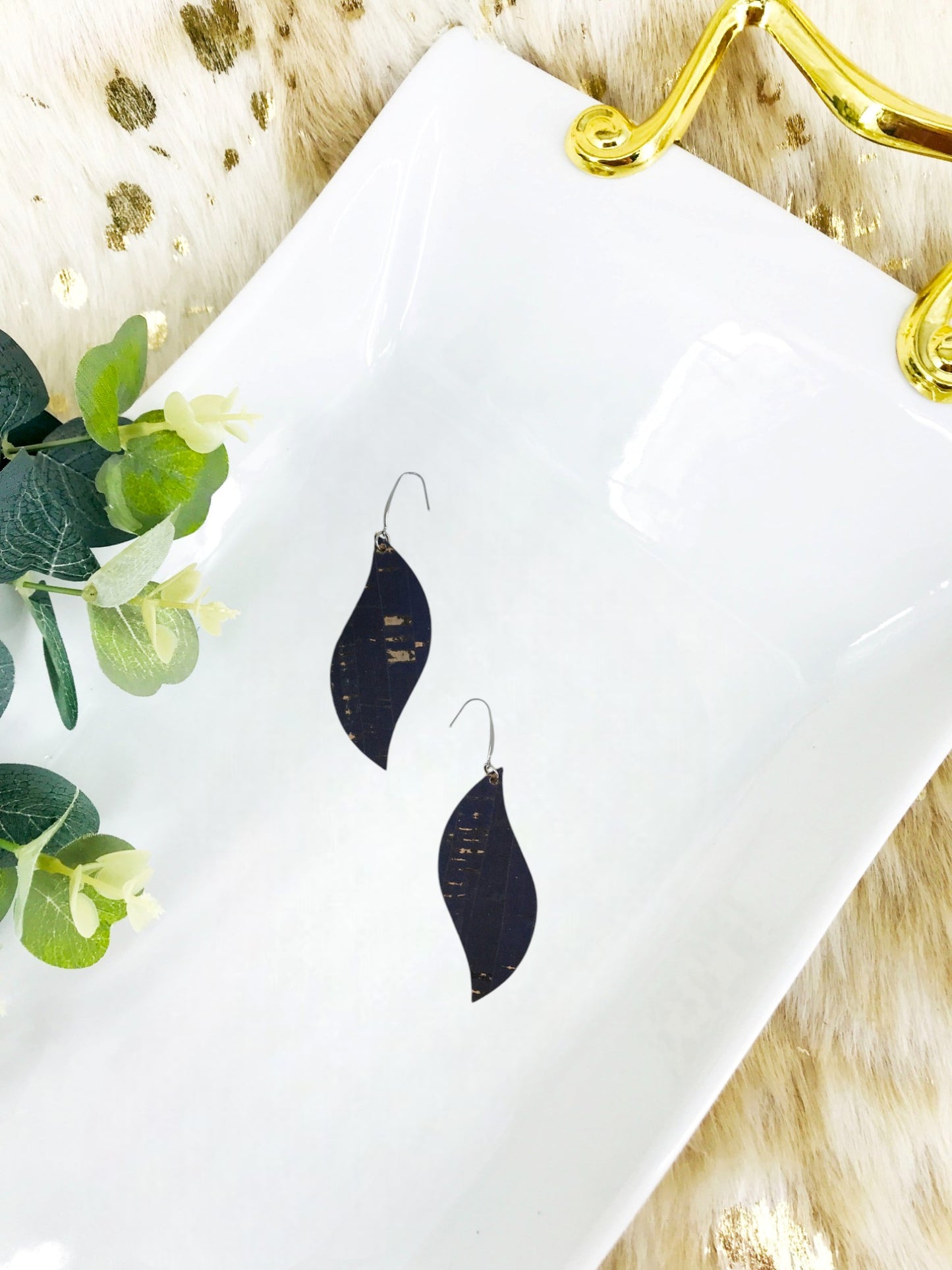 Navy Cork Leather Earrings - E19-1236
