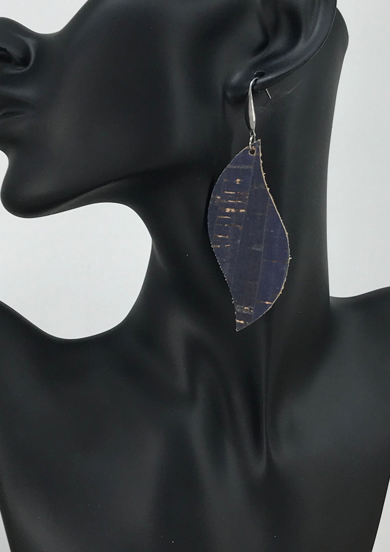 Navy Cork Leather Earrings - E19-1236