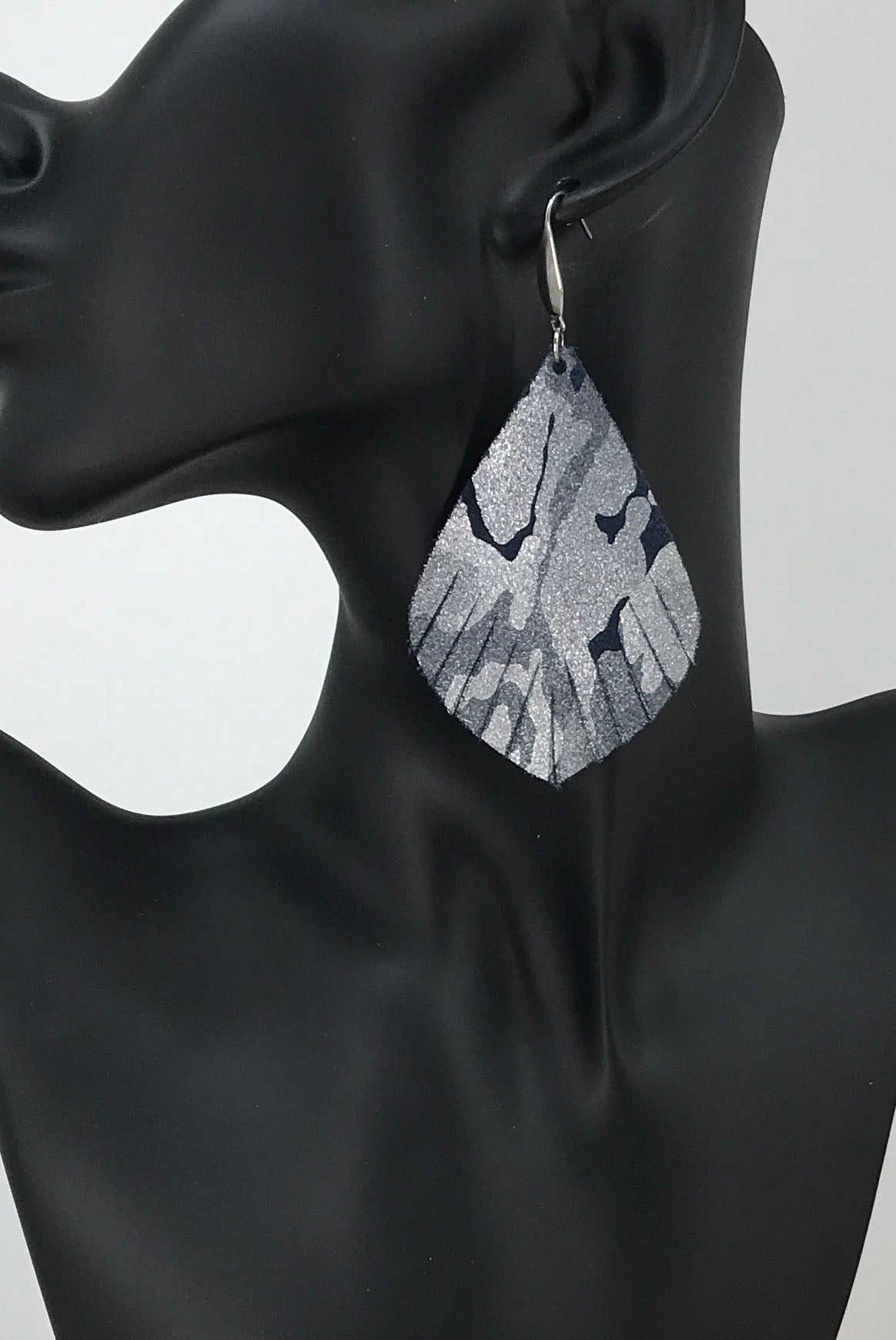 Navy Metallic Camo Leather Earrings - E19-1239
