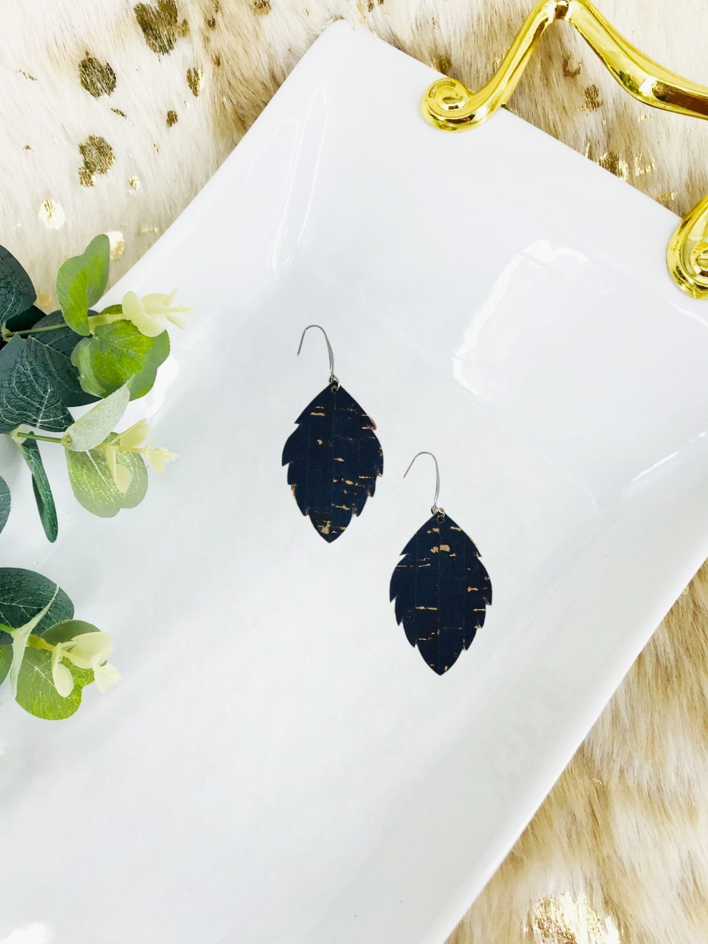 Navy Cork Leather Earrings - E19-1249