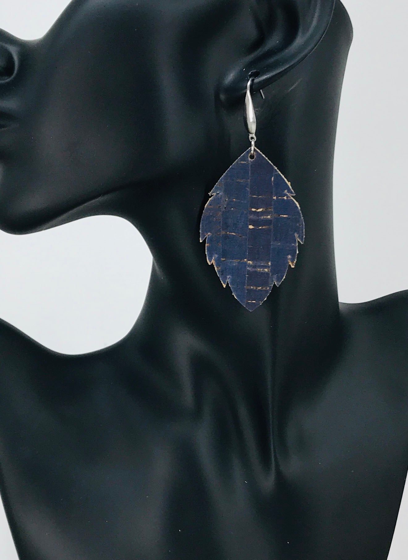 Navy Cork Leather Earrings - E19-1249