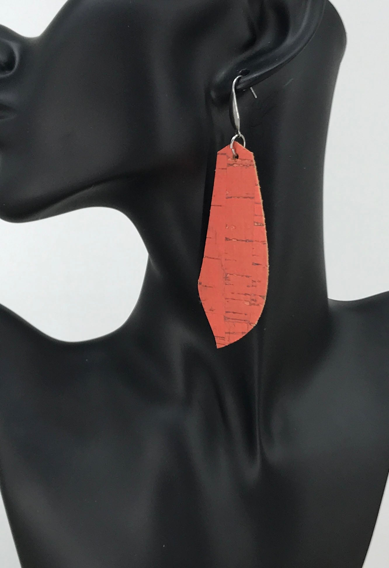 Salmon Cork Angled Leaf Leather Earrings