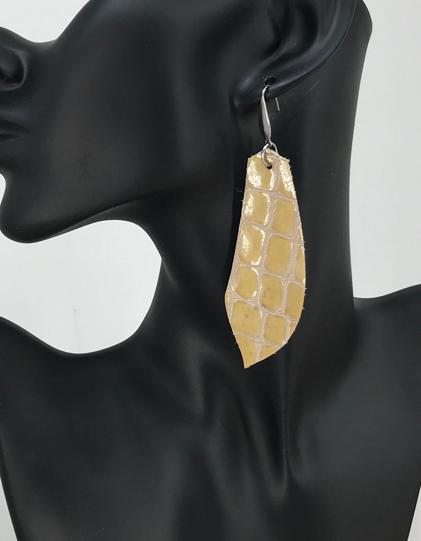 Mocha Croc Leaf Drop Earrings
