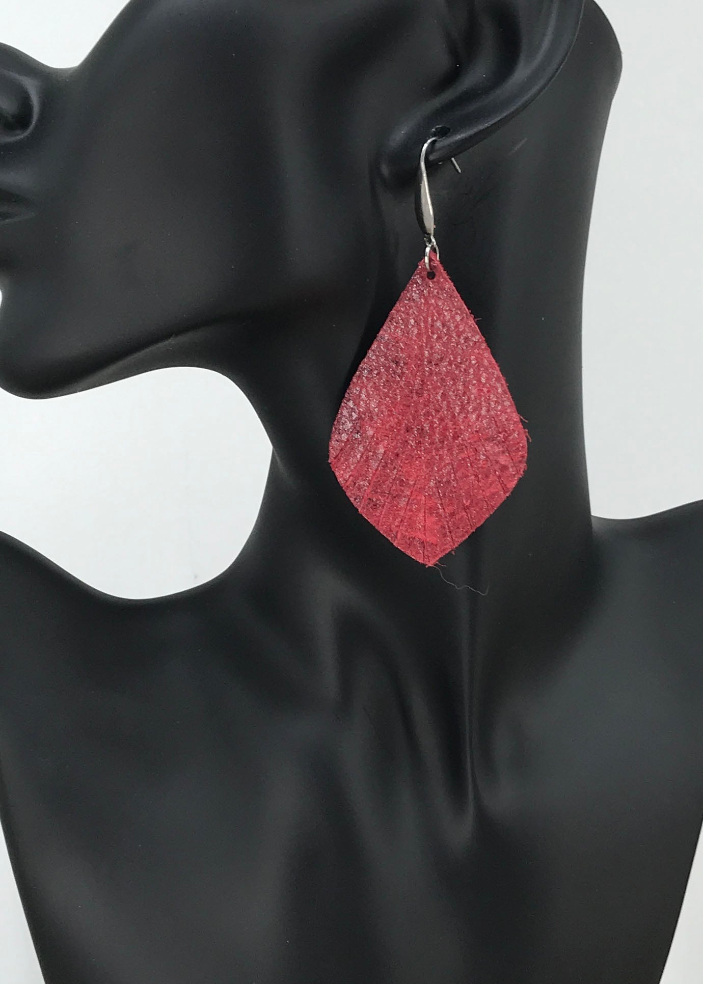 Marbled Red Leather Earrings - E19-1267