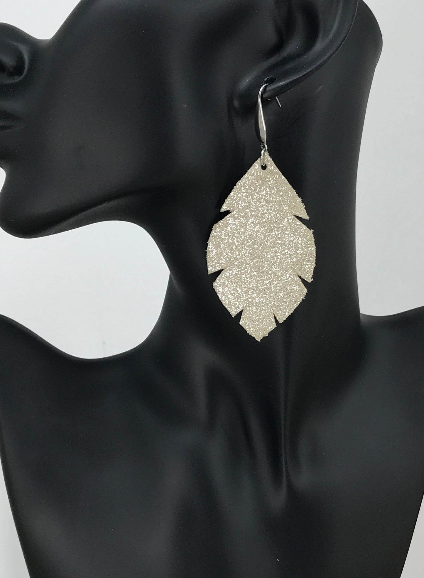Champagne Dazzle Scalloped Leaf Leather Earrings