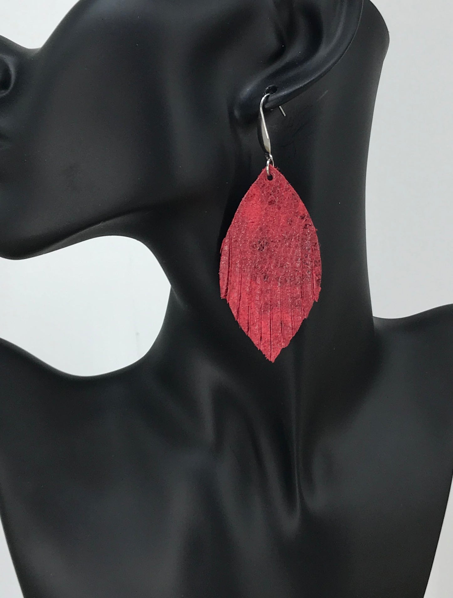 Marbled Red Leather Earrings - E19-1285