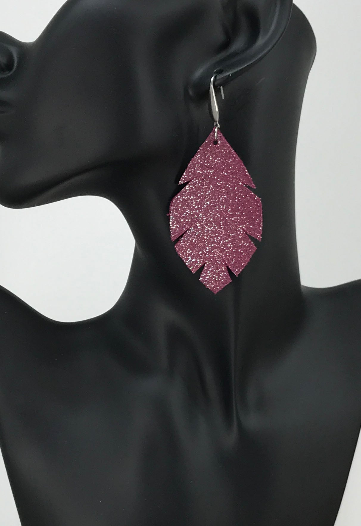 Deep Raspberry Dazzle Leather Earrings - E19-1287