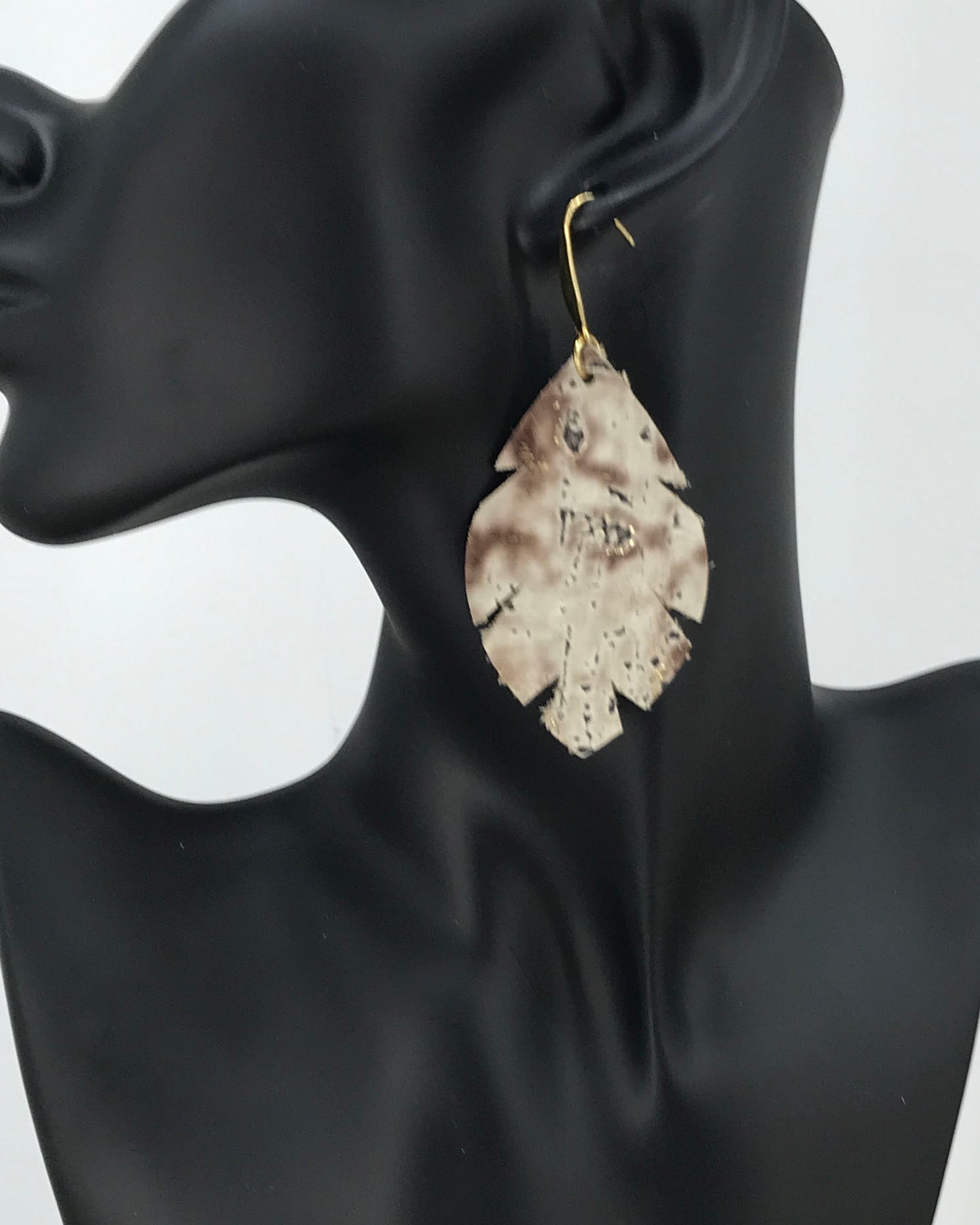 Driftwood Bark Scalloped Leaf Leather Earrings
