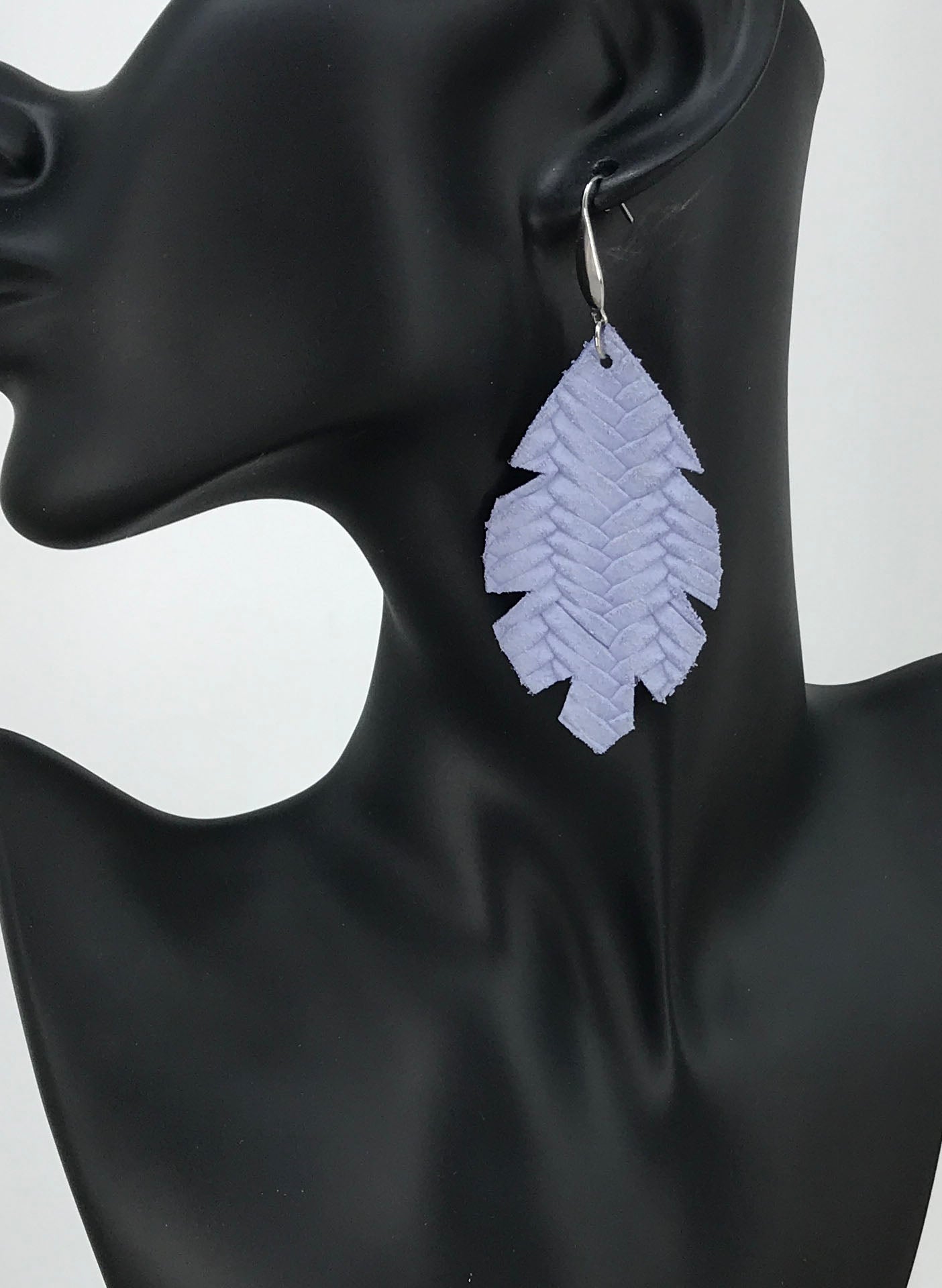 Lavender Haze Braided Fishtail Leaf Leather Earrings