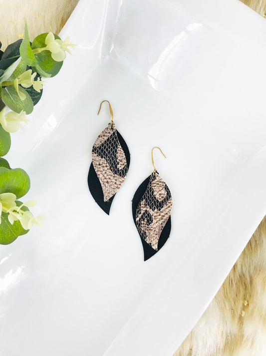 Metallic Leather Snake Skin and Black Leather Earrings - E19-1292