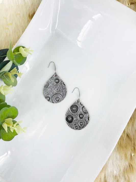 Metallic Grey Embossed Leather Earrings - E19-1297