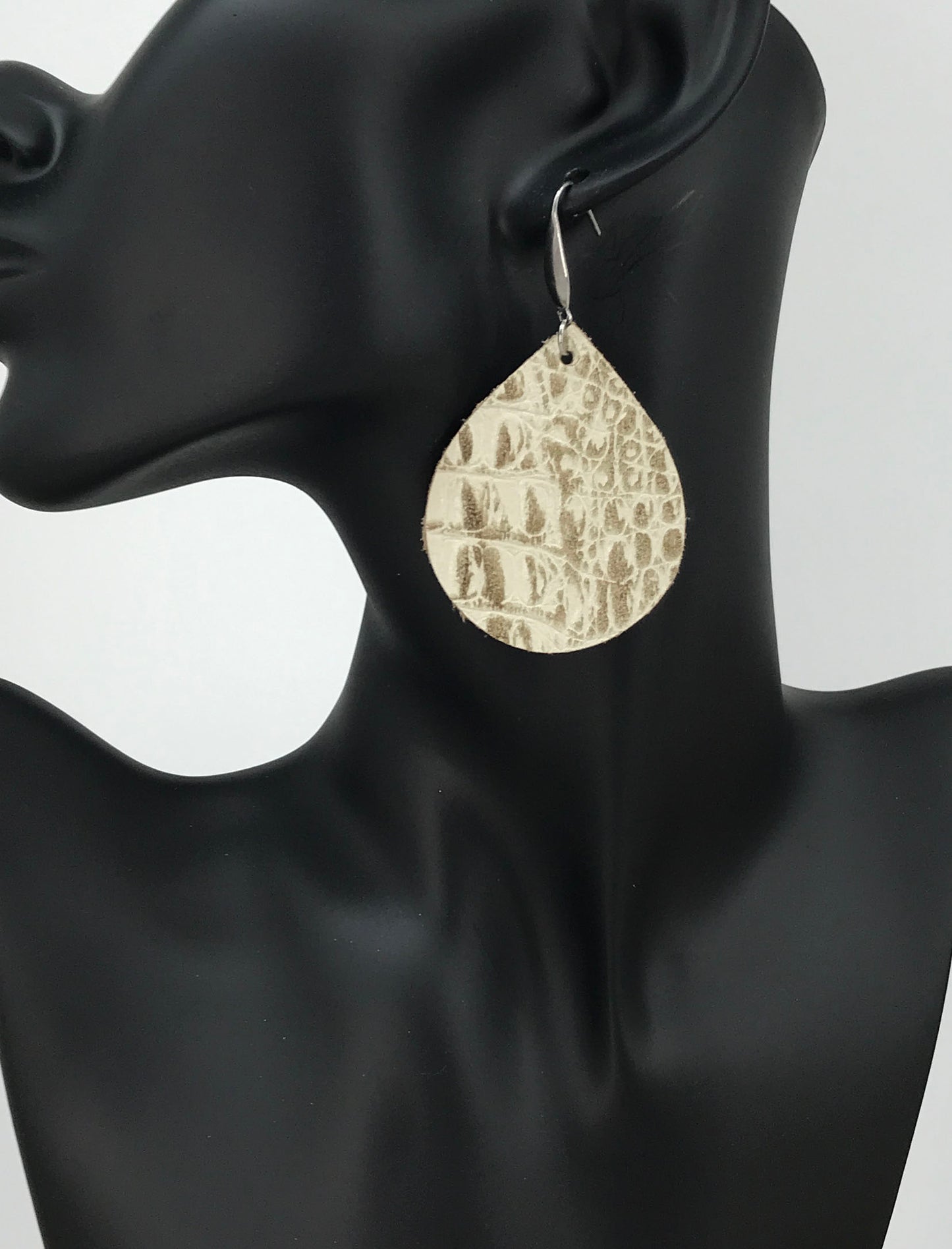 Beige Croc Teardrop Earrings