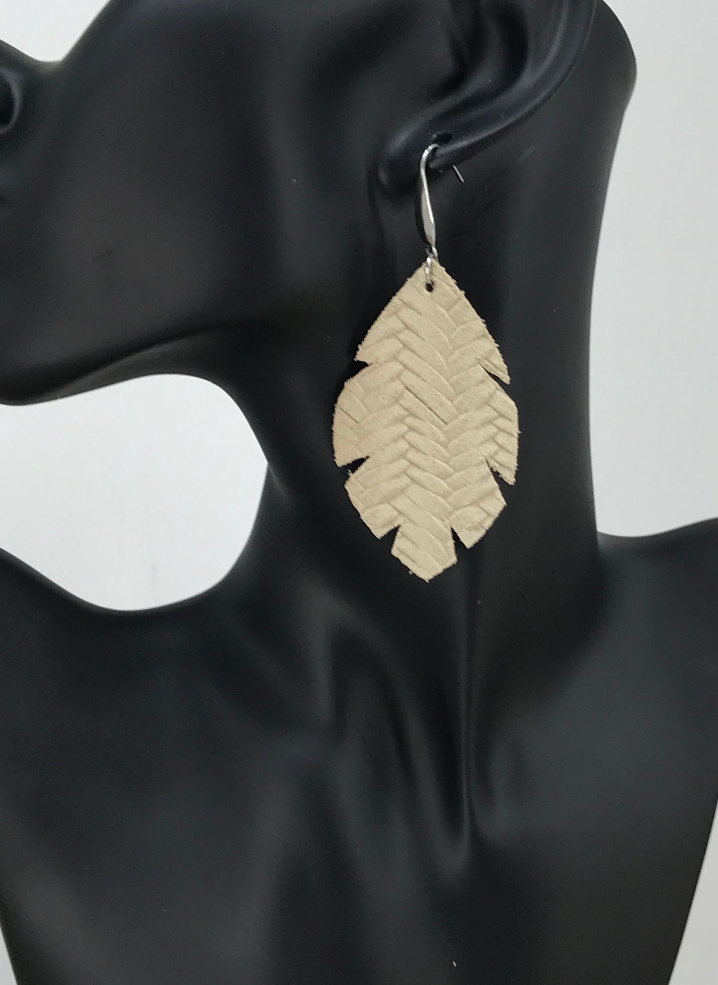 Desert Sand Braided Fishtail Leaf Leather Earrings