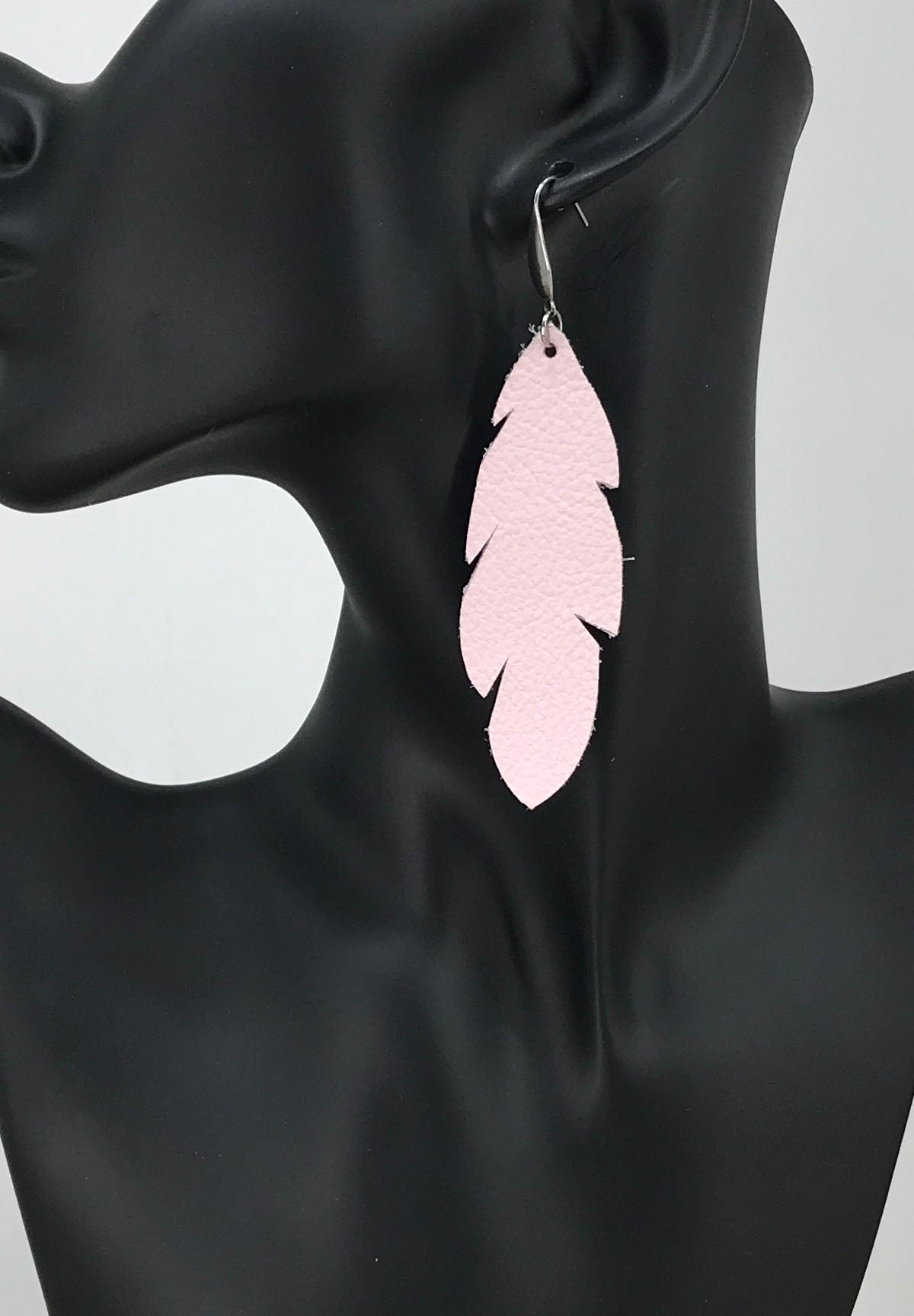 Baby Pink Long Leaf Divine Leather Earrings