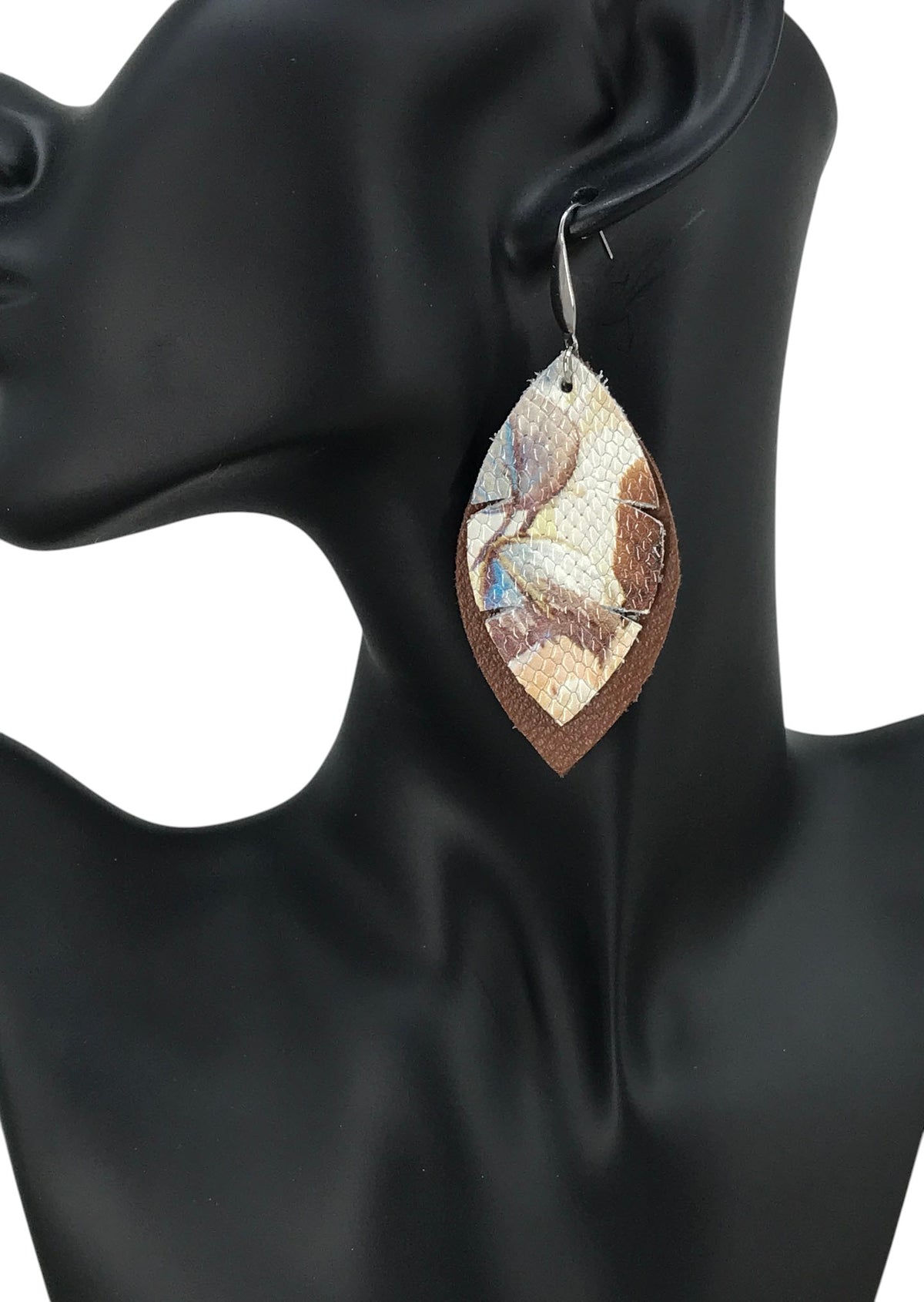 Brown Floral Snake Leather Earrings