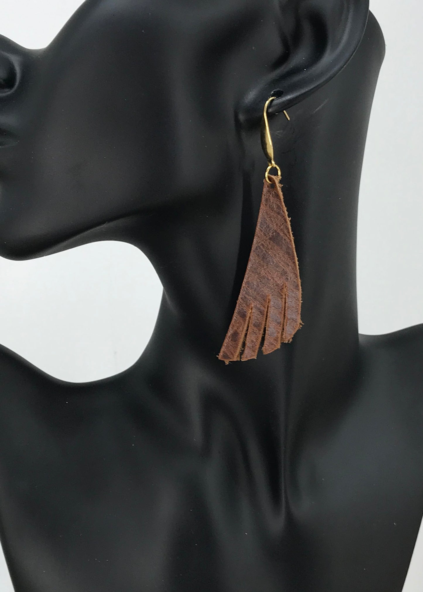 Whisky Brown Fringe-Cut Leather Earrings