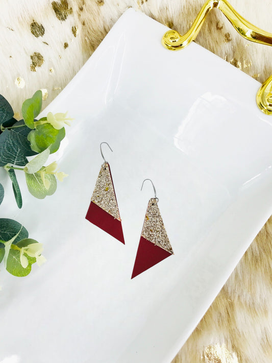 Cranberry Leather and Gold Chunky Glitter Leather Earrings - E19-1329