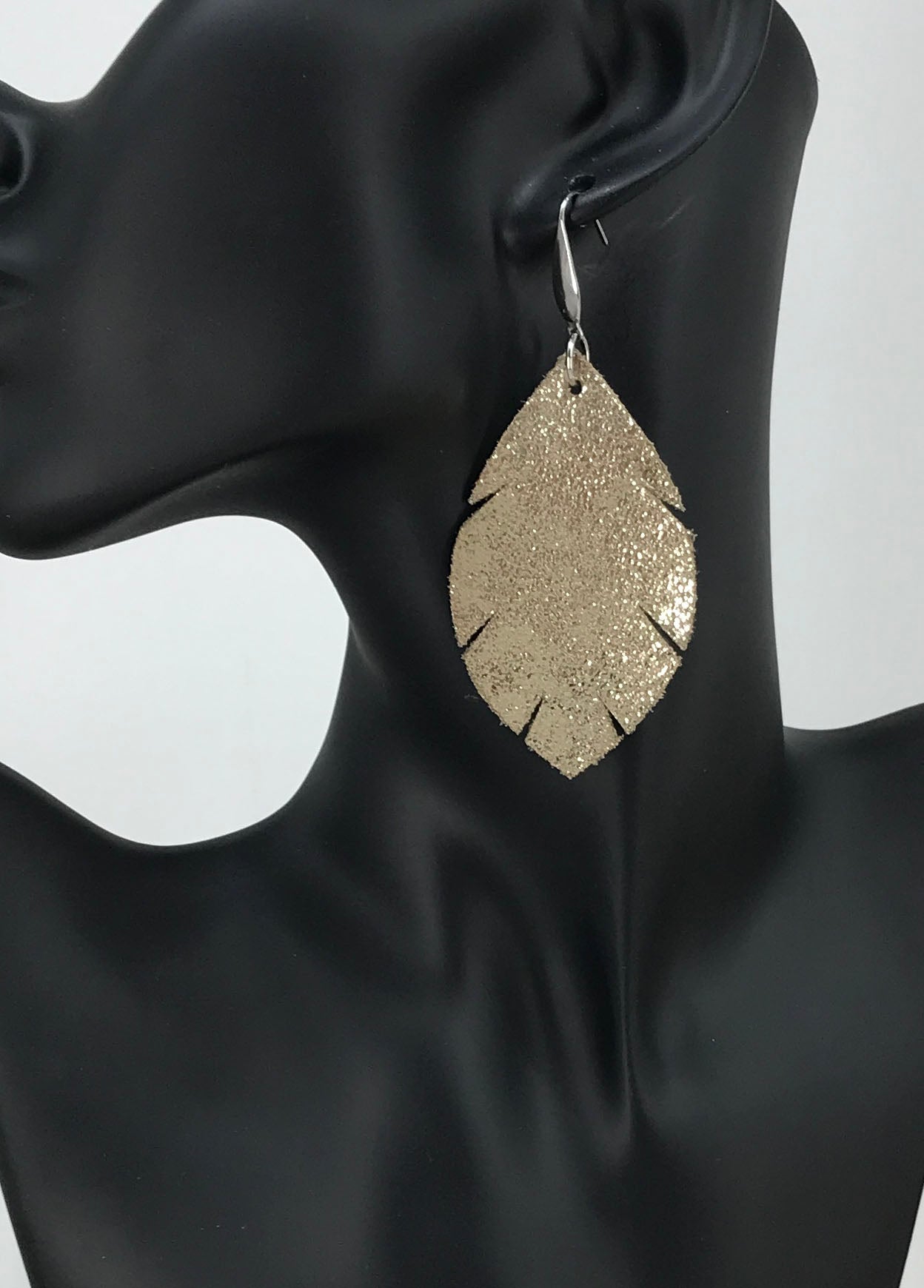 Platinum Crackle Feather Goat Leather Earrings