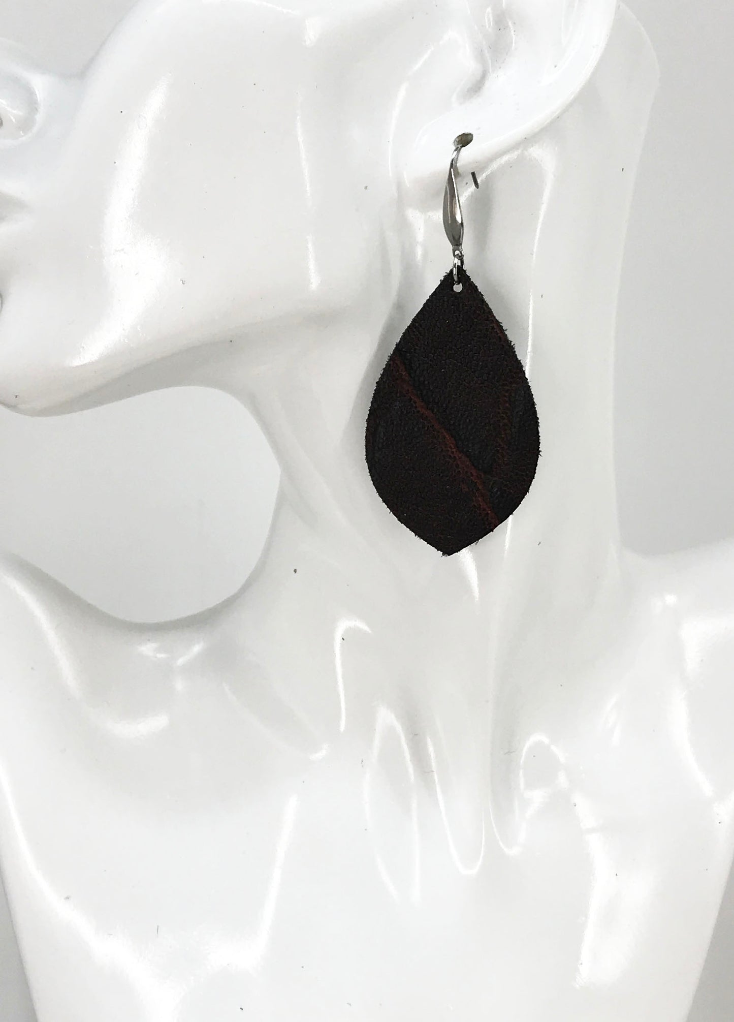 Maroon Black Cherry Leaf Elephant Leather Earrings