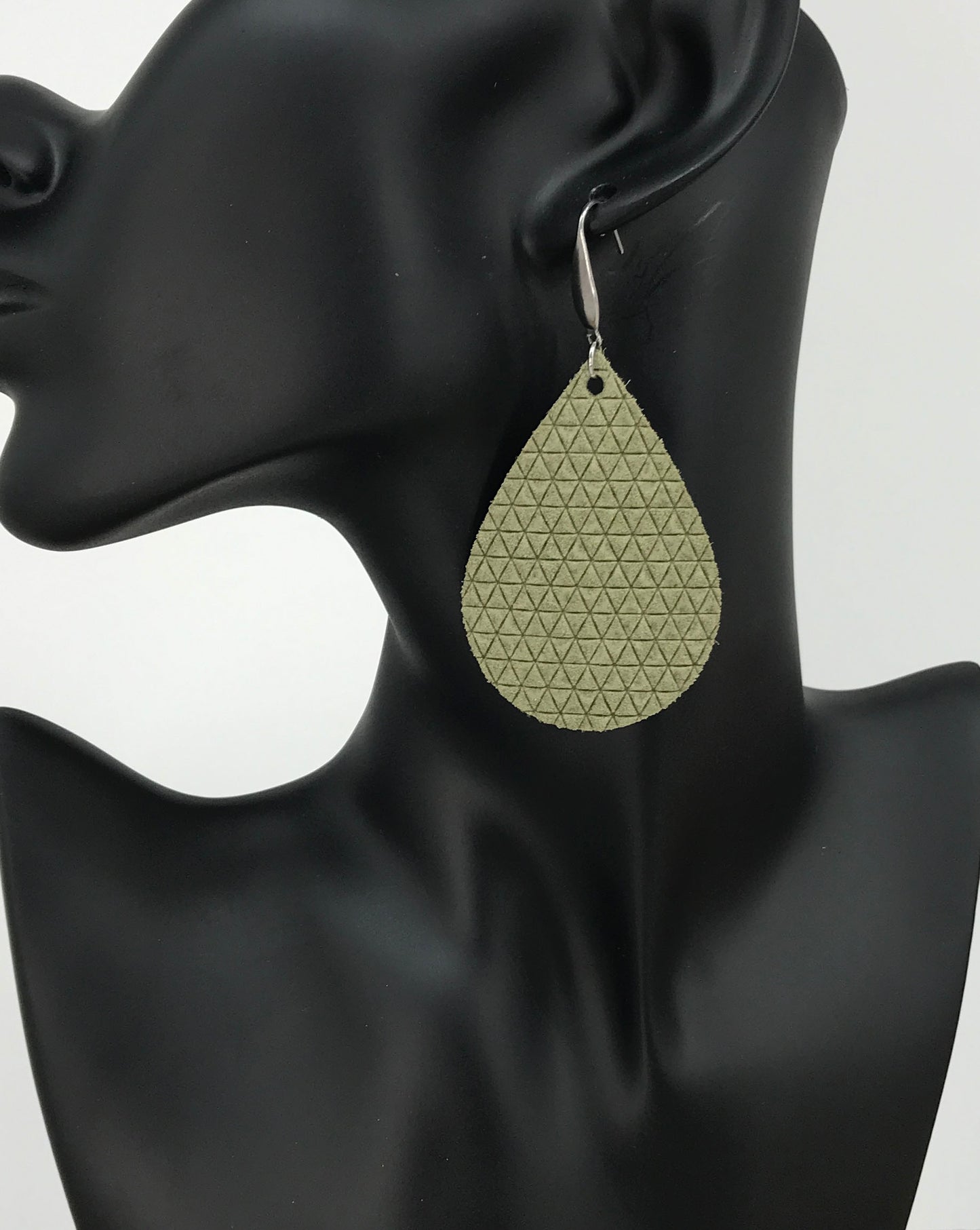 Khaki Mini Triangle Italian Leather Earrings - E19-1338