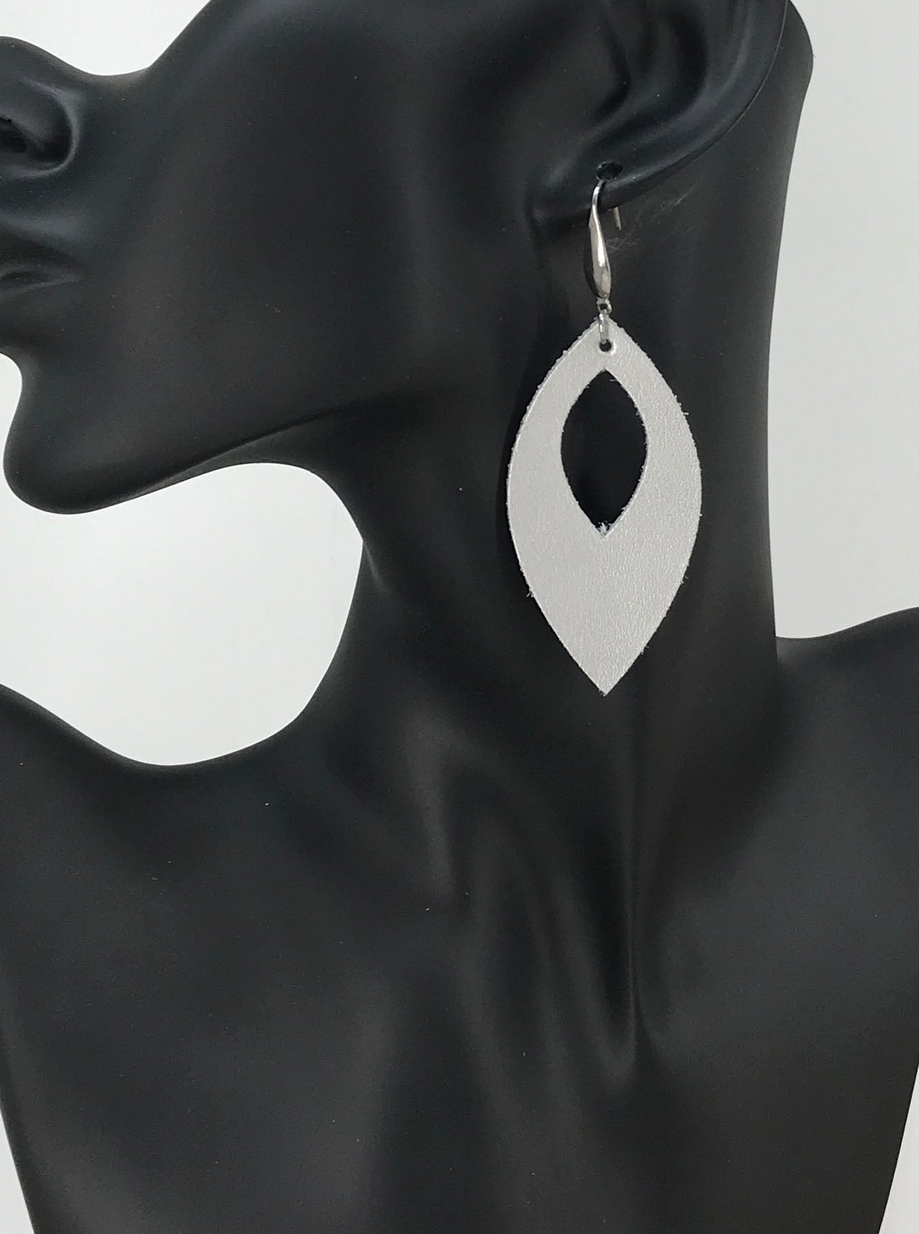 Metallic Silver Genuine Leather Earrings - E19-1342