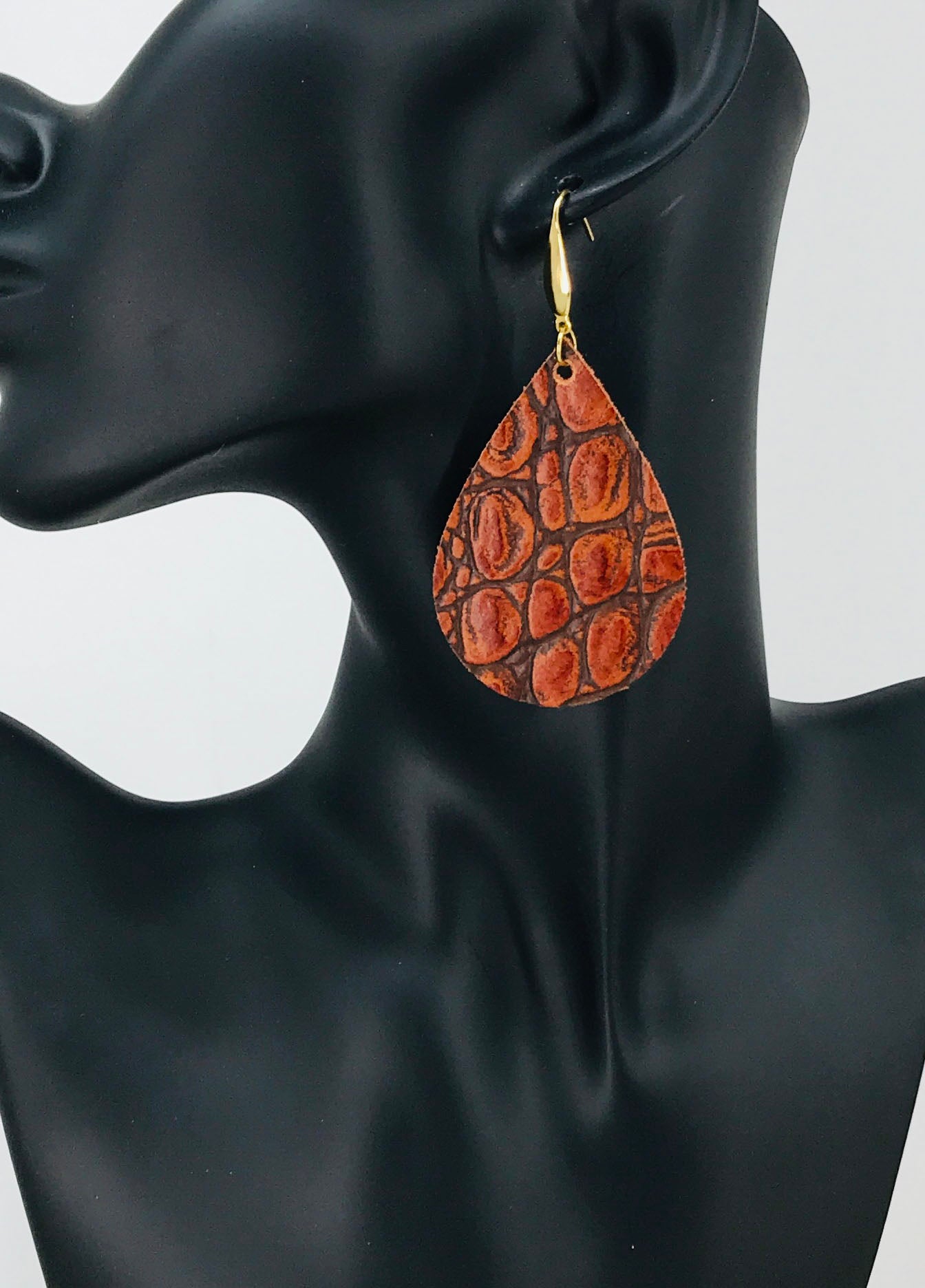 Burnt Orange Croc Teardrop Earrings