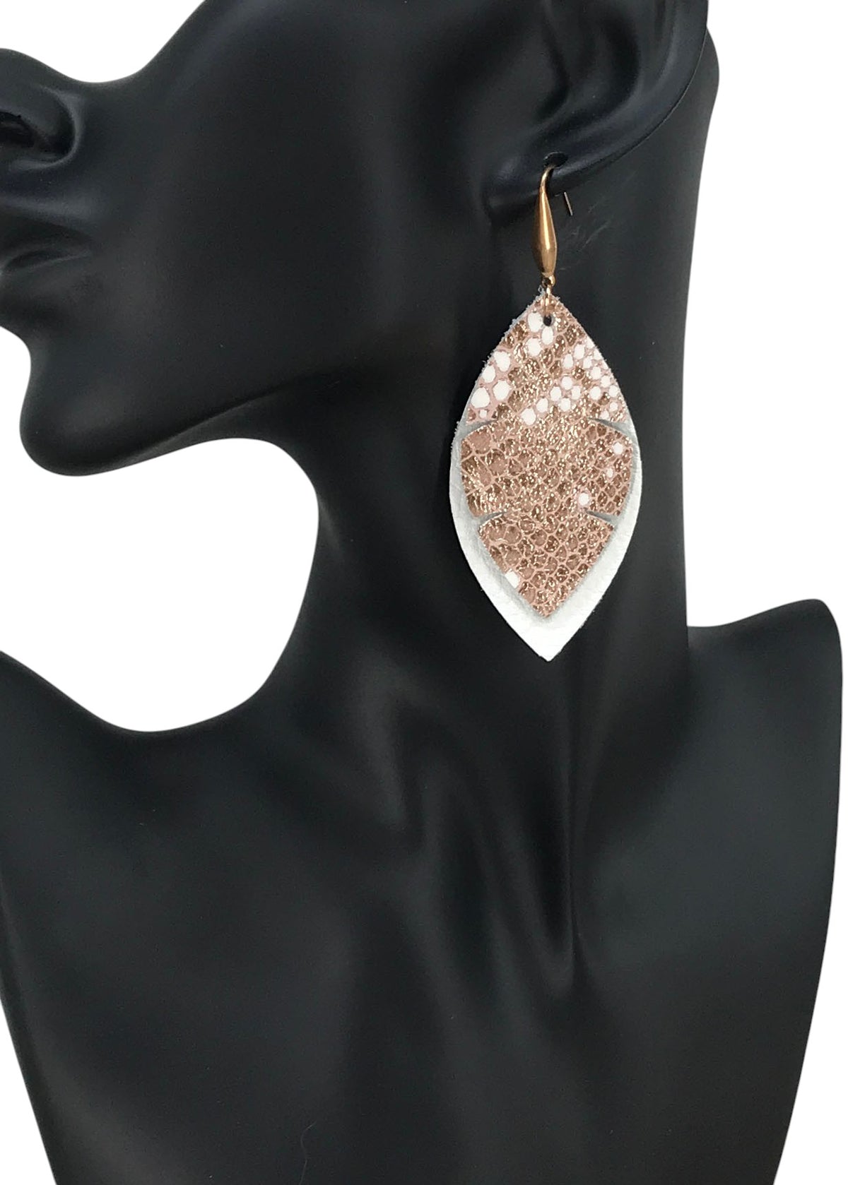 White and Rose Gold Snake Leather Earrings