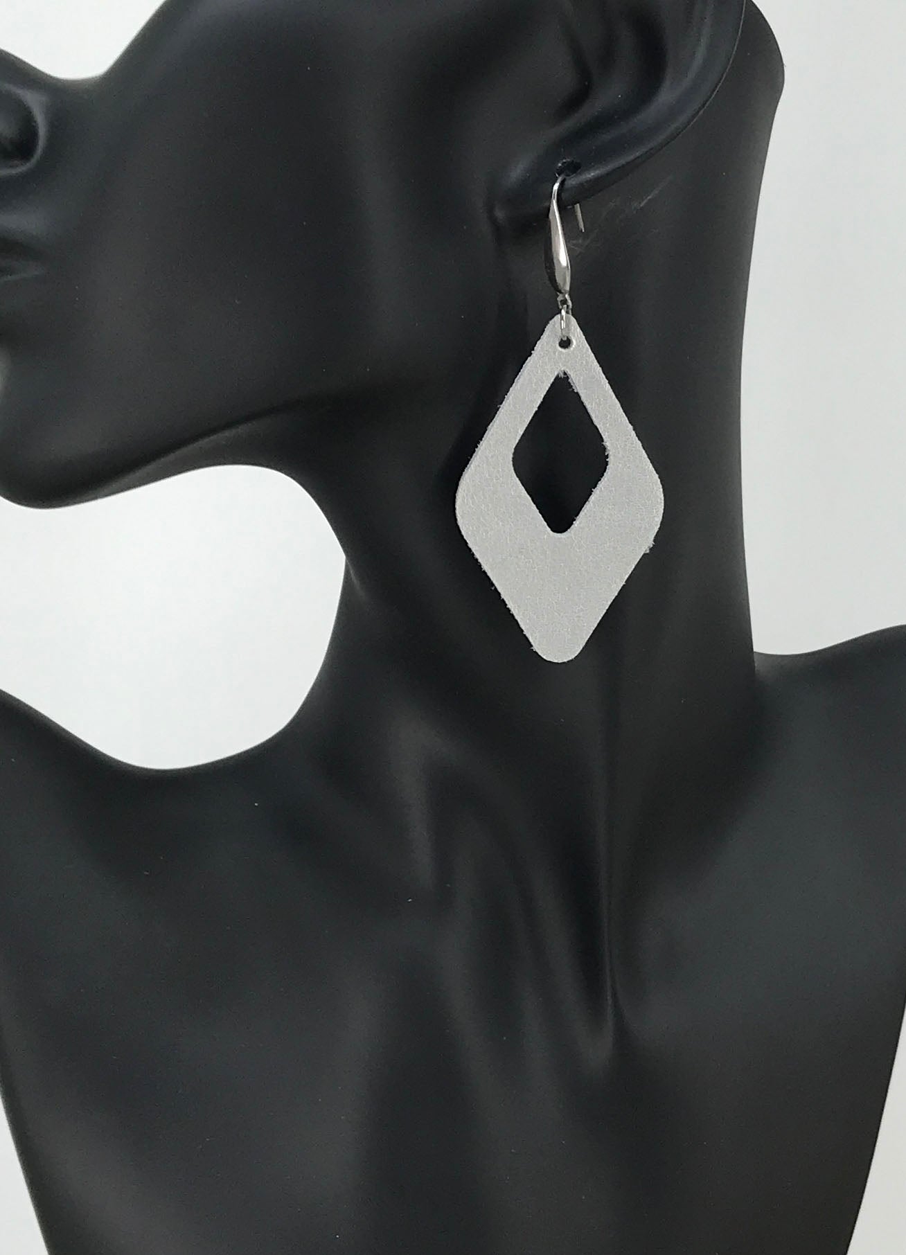 Metallic Silver Genuine Leather Earrings - E19-1354