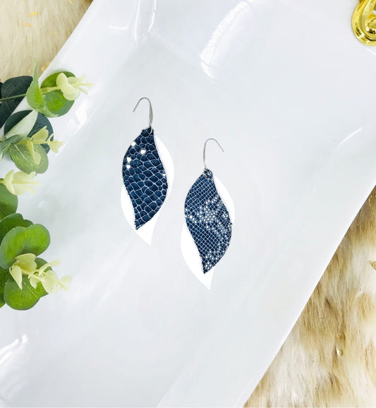 White Leather and Navy Snake Leather Earrings - E19-1356