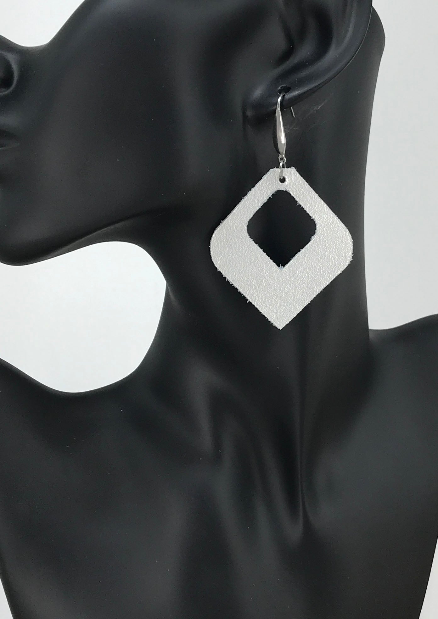Metallic Silver Genuine Leather Earrings - E19-1364