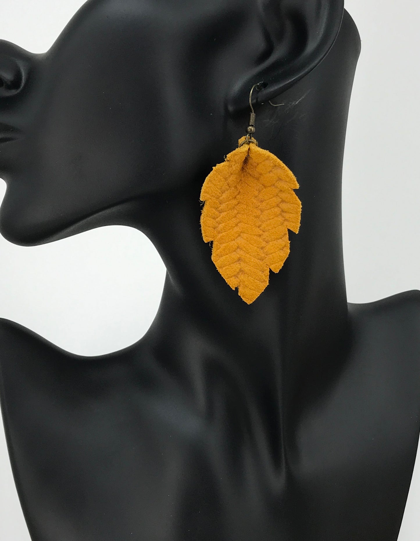 Mustard Braided Fishtail Leather Earrings - E19-1365