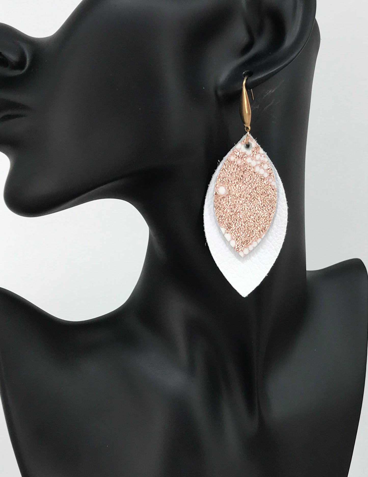 White Leather and Rose Gold Snake Leather Earrings - E19-1373