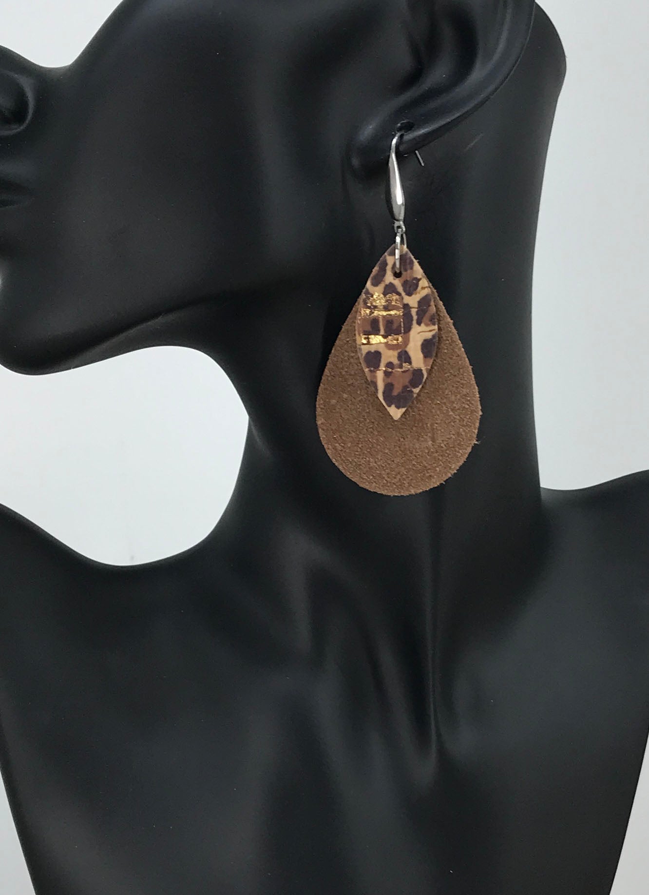 Brown Suede and Cheetah Cork Leather Earrings - E19-1383