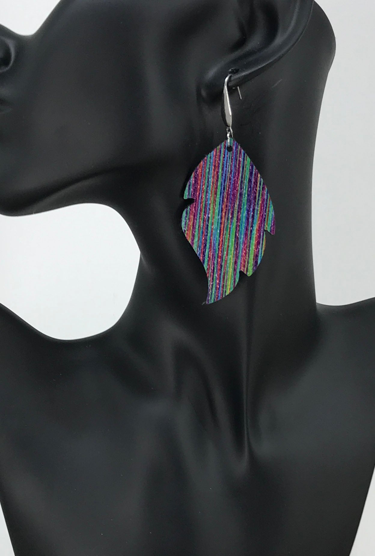 Rainbow Striped Leather Earrings - E19-1386
