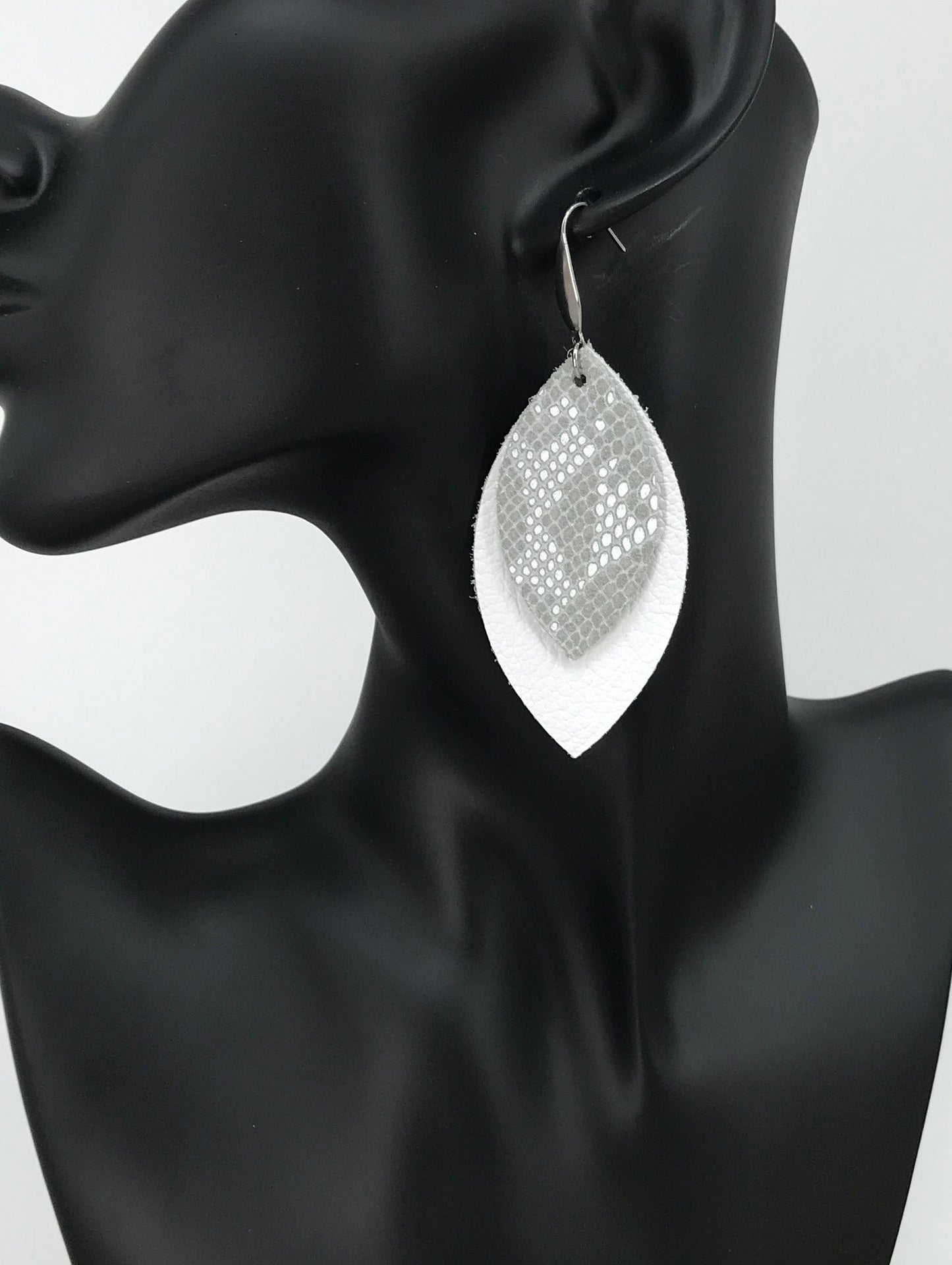 White and Gray Snake Leather Earrings - E19-1390