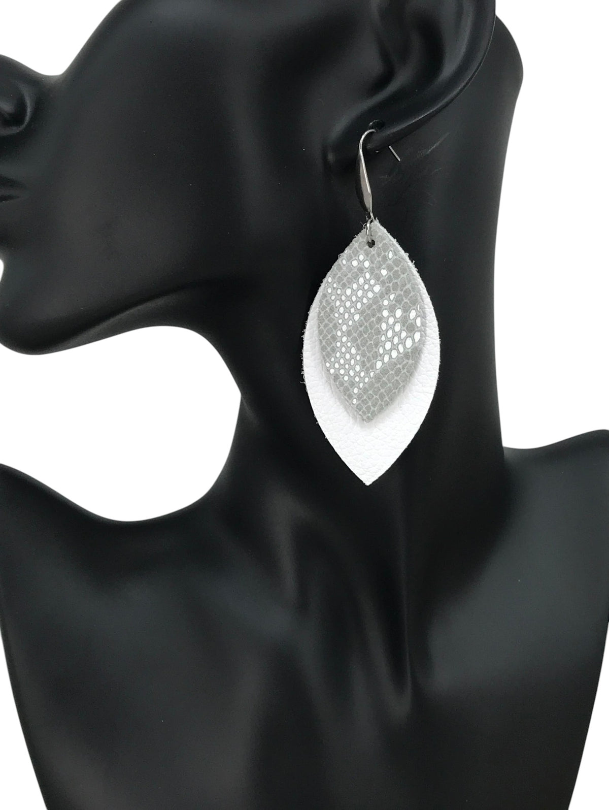 White and Gray Snake Leather Earrings