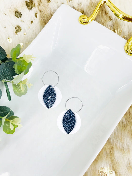 White Leather and Navy Snake Leather Earrings - E19-1393