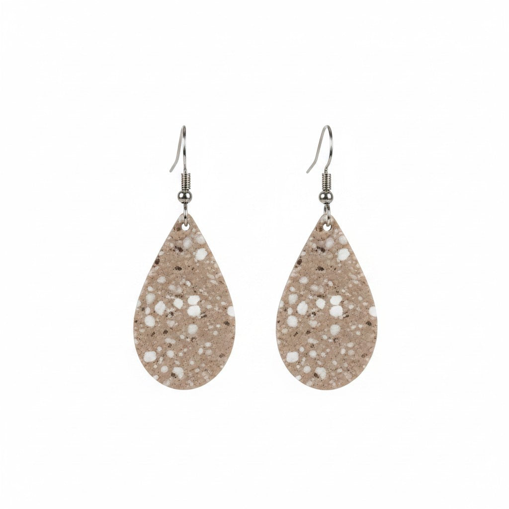 Taupe Stingray Teardrop Leather Earrings