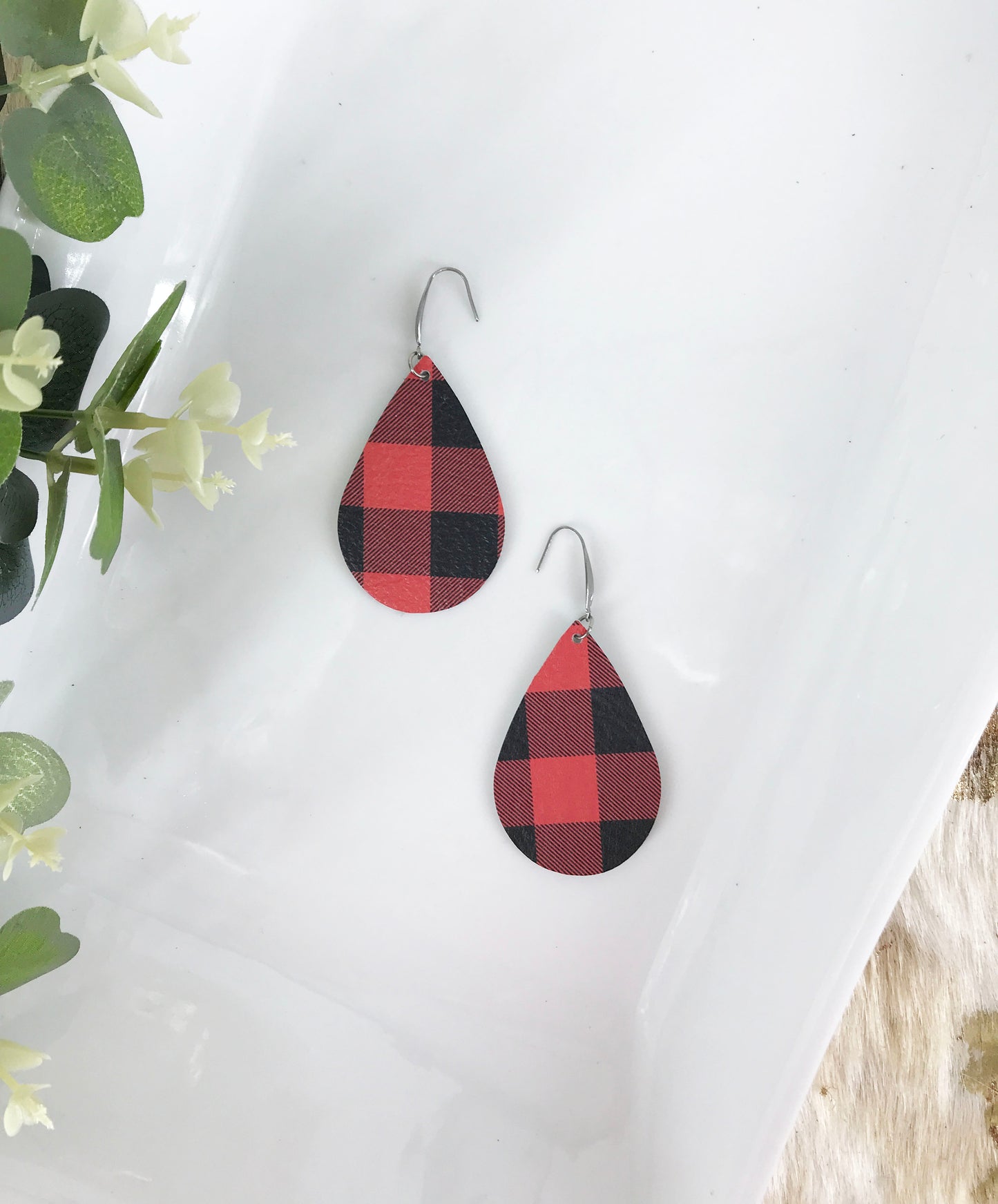 Mini Buffalo Plaid Leather Earrings - E19-1399