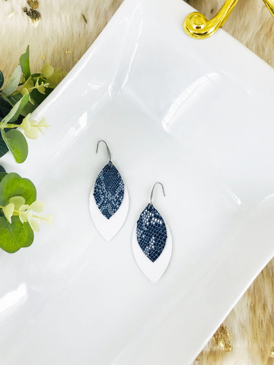 White Leather and Navy Snake Leather Earrings - E19-1400