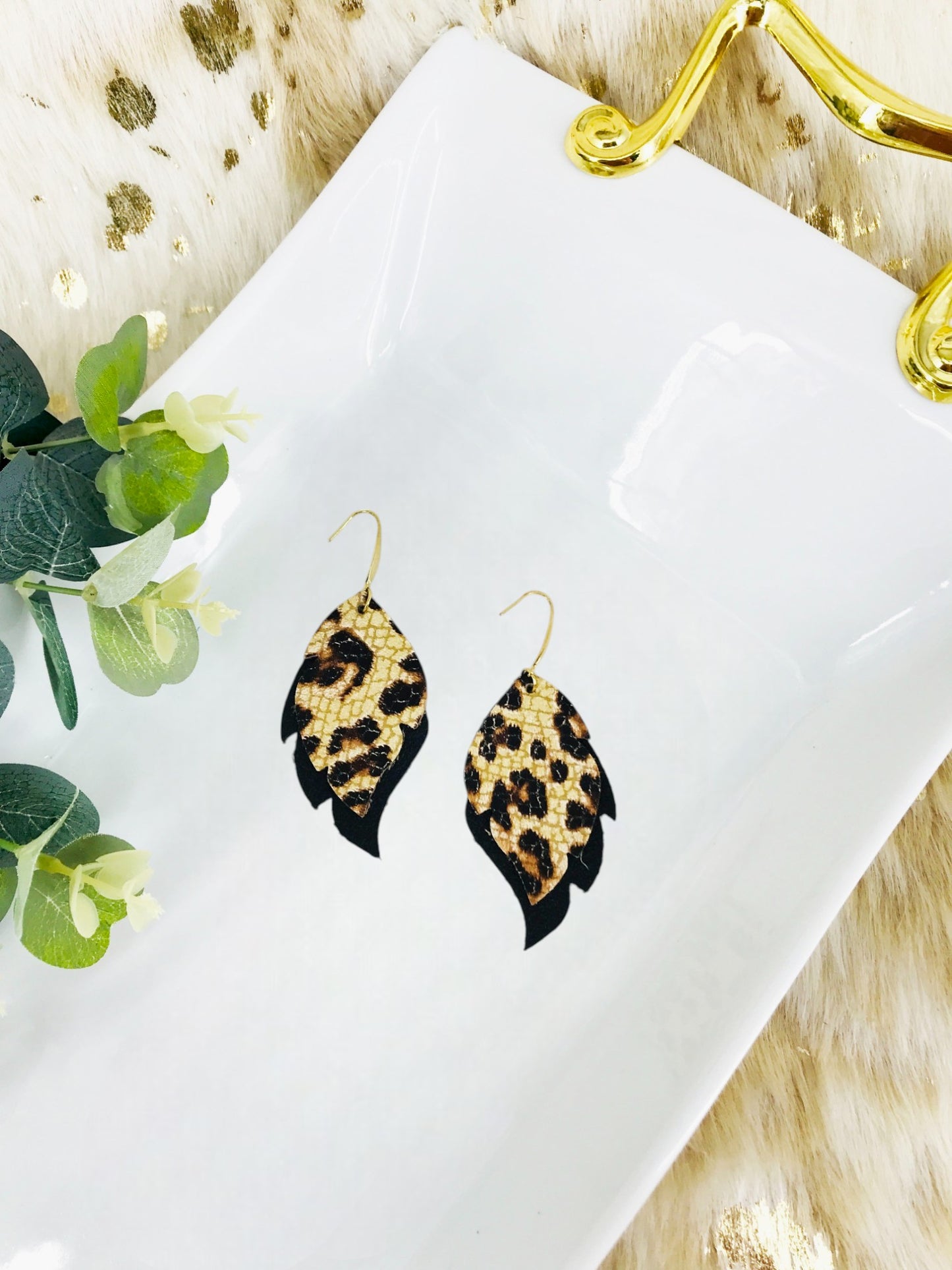 Black and Leopard Print Leather Earrings - E19-1412