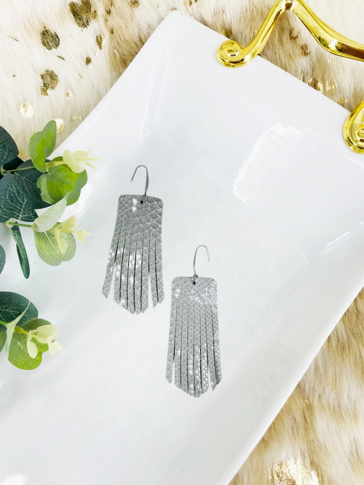 Sterling Grey Snake Leather Earrings - E19-1421